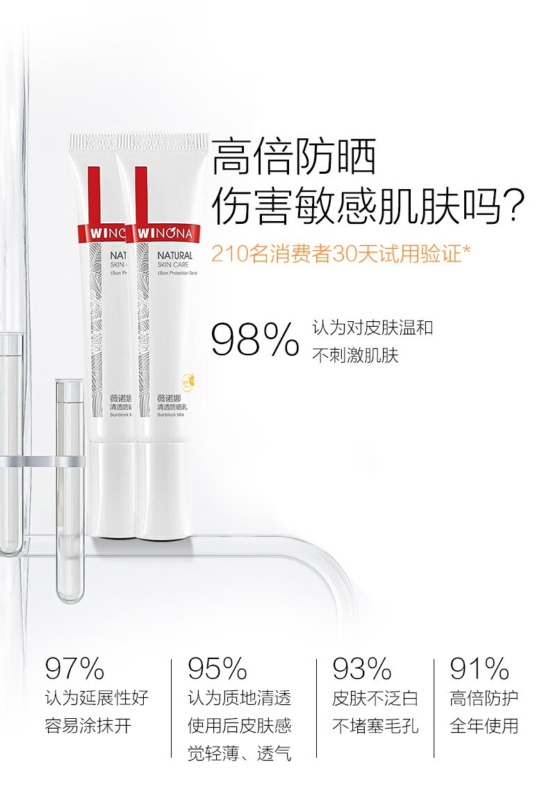 薇诺娜30g清透防晒乳SPF48PA+++敏感肌户外军训防晒防水防汗