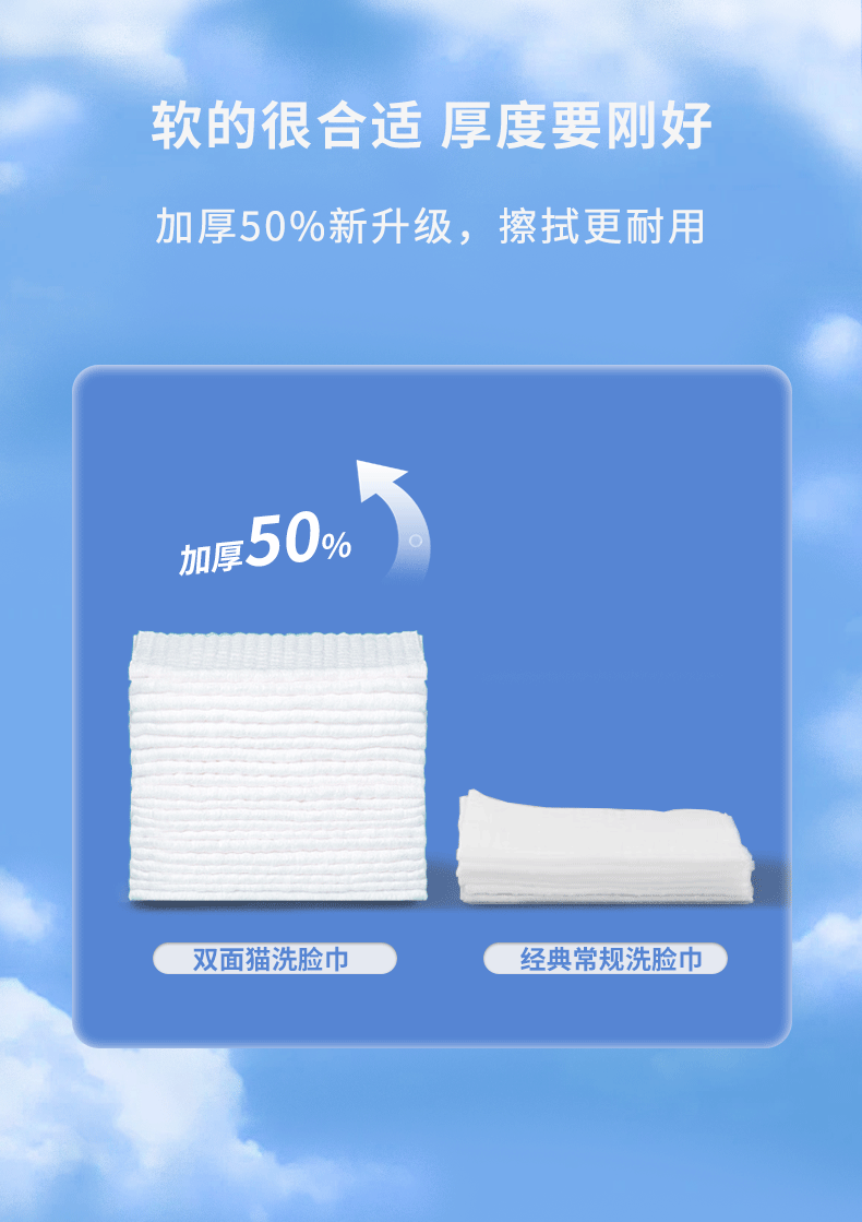 双面猫云柔系列婴儿棉柔巾洗脸巾一次性抽纸擦脸干湿两用 cs2 【加厚款珍珠纹】3包装