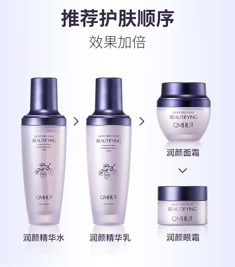 泉美小屋（QMHUT）【美院同款】葡萄籽四件套补水保湿嫩肤护肤套装礼盒