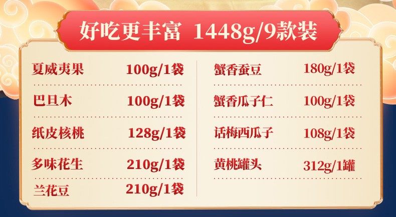 百草味 中秋团员 坚果大礼包 9袋装 共1448g 图3