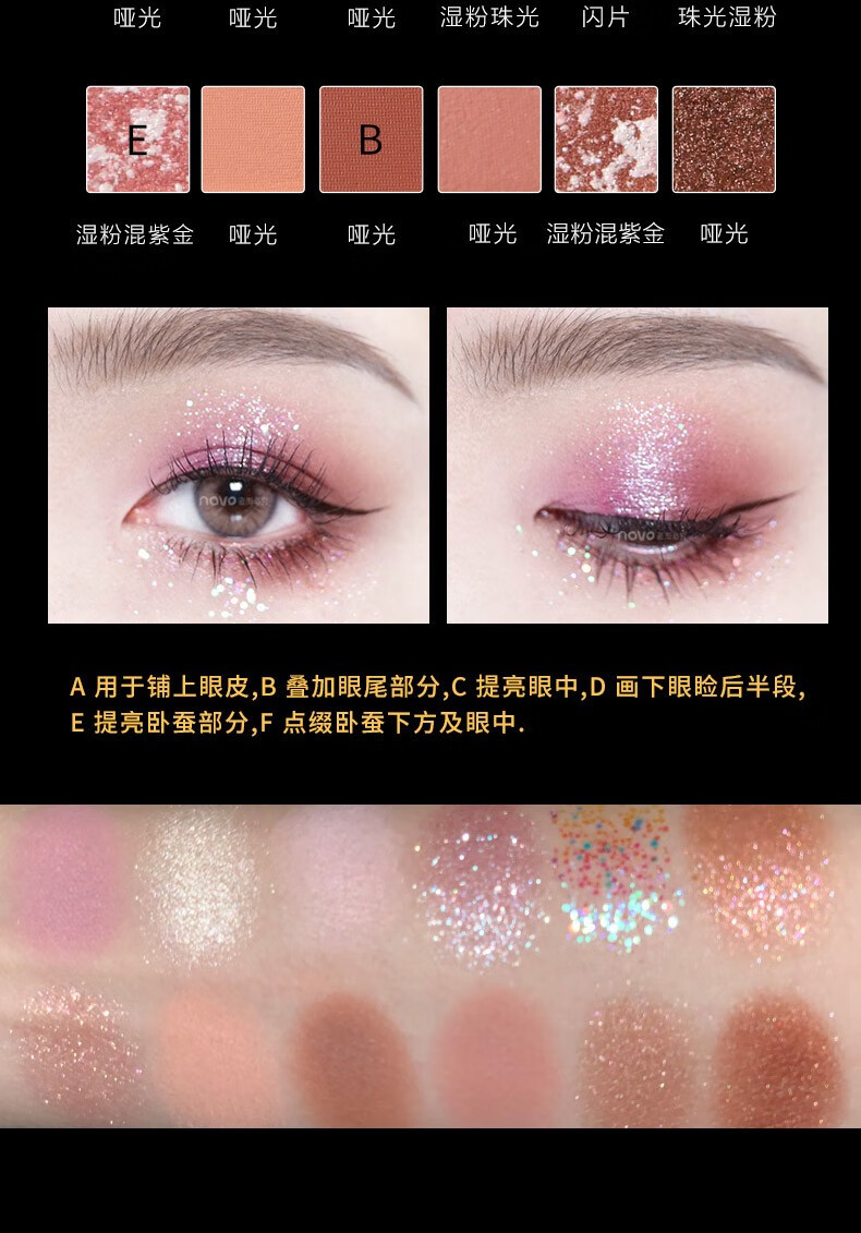 NOVO 十二色眼影盘大地色初学者哑光珠光好看超闪ins小盘便捷眼影红棕色立体懒人大学生 03#眼波日落