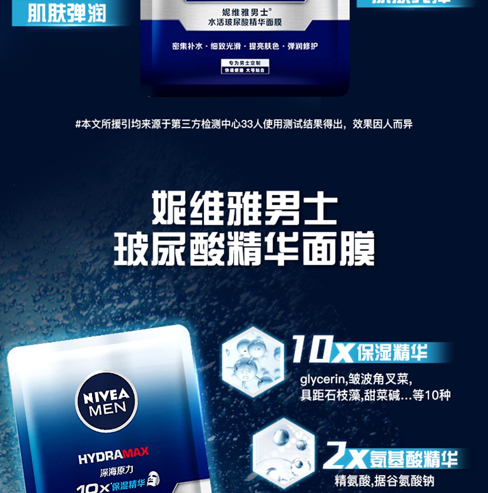 妮维雅（NIVEA） 妮维雅(NIVEA)男士化护肤品 补水保湿滋润面膜 得15片水活玻尿酸精华面膜