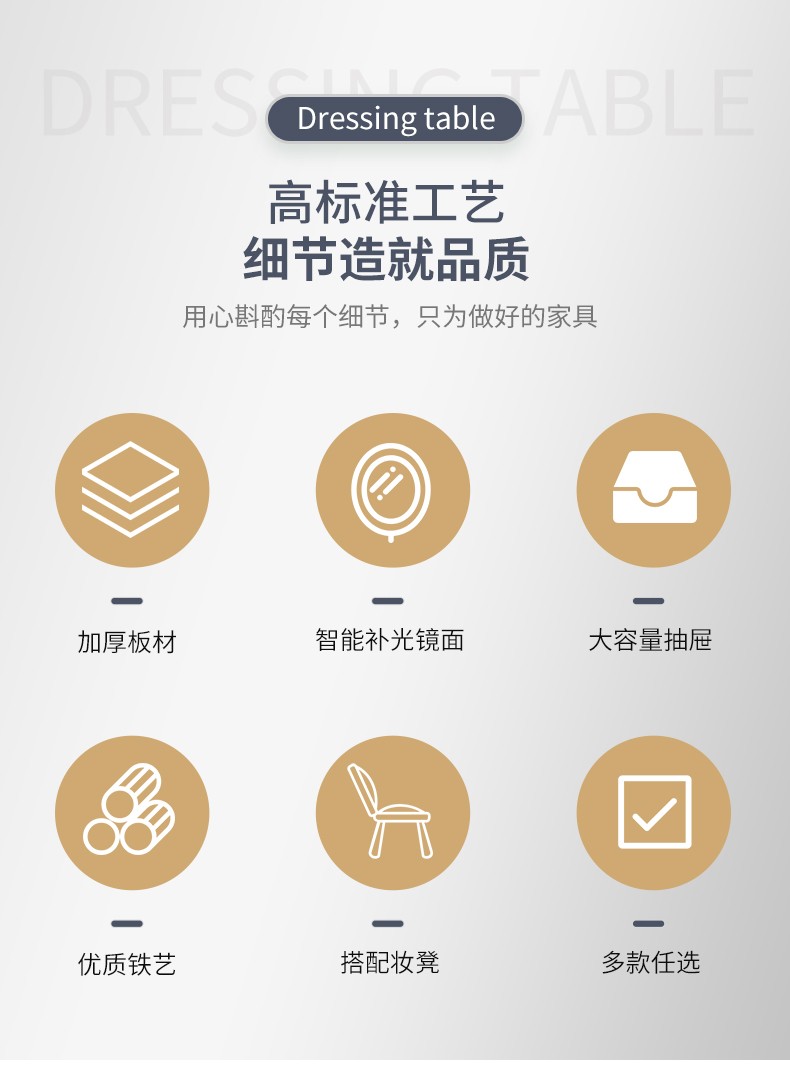家优梦 卧室梳妆台网红ins风化妆台小户型北欧现代简约轻奢烤漆妆桌带灯 80纯白桌+镜+圆凳白 整装