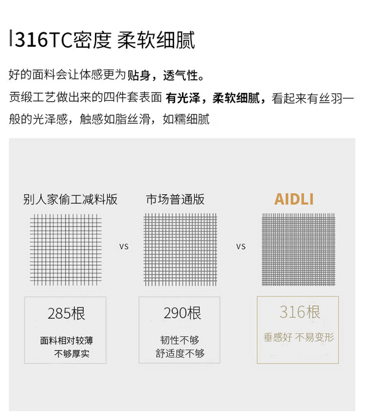 7，AIDLI 60支貢緞316根全棉四件套 高支高密純色雙人四件套 香檳金+皓月灰 220*240cm牀笠款（1.8米牀）