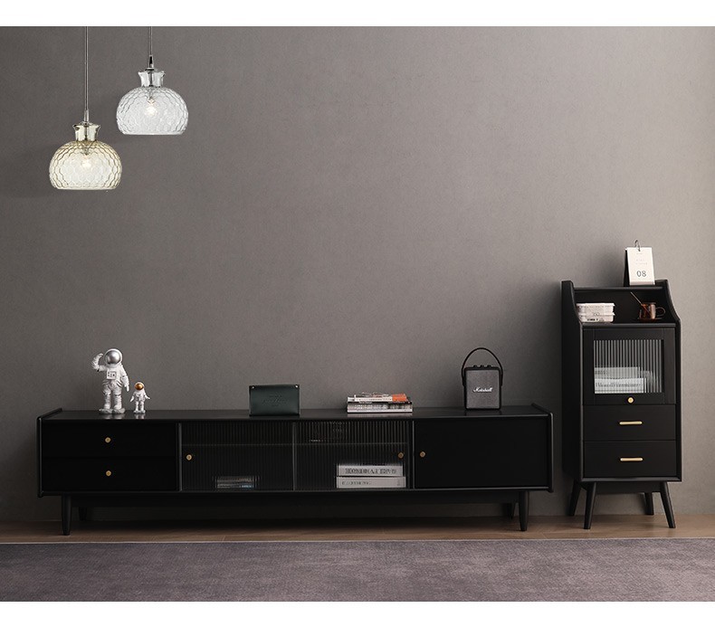 艾迪嘉茶水柜实木边柜餐边柜简约客厅储物柜 经典黑 送货到家 40*35*98cm