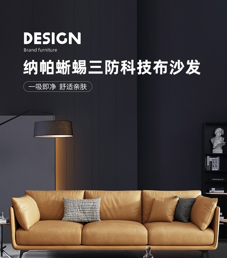 【新品】皇家公馆 沙发科技布沙发客厅小户型北欧意式轻奢简约现代免洗防水沙发 双扶手三人位(210cm) 纳米科技布+海绵