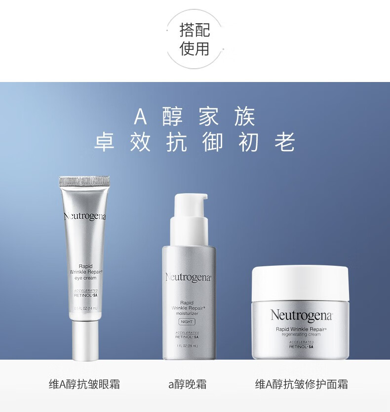 露得清（Neutrogena） A醇抗皱修护视黄醇精华面霜维a醇 早C晚A 收缩紧致毛孔 A醇 晚霜 29g