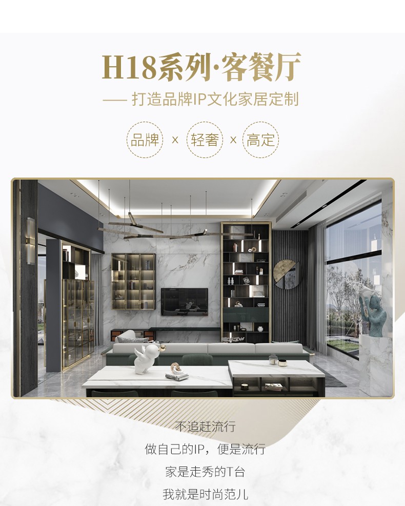 好莱客 客餐厅定制 现代轻奢电视柜餐边柜酒柜 玻璃掩门 全屋家具定做 H18系列 元/平方米