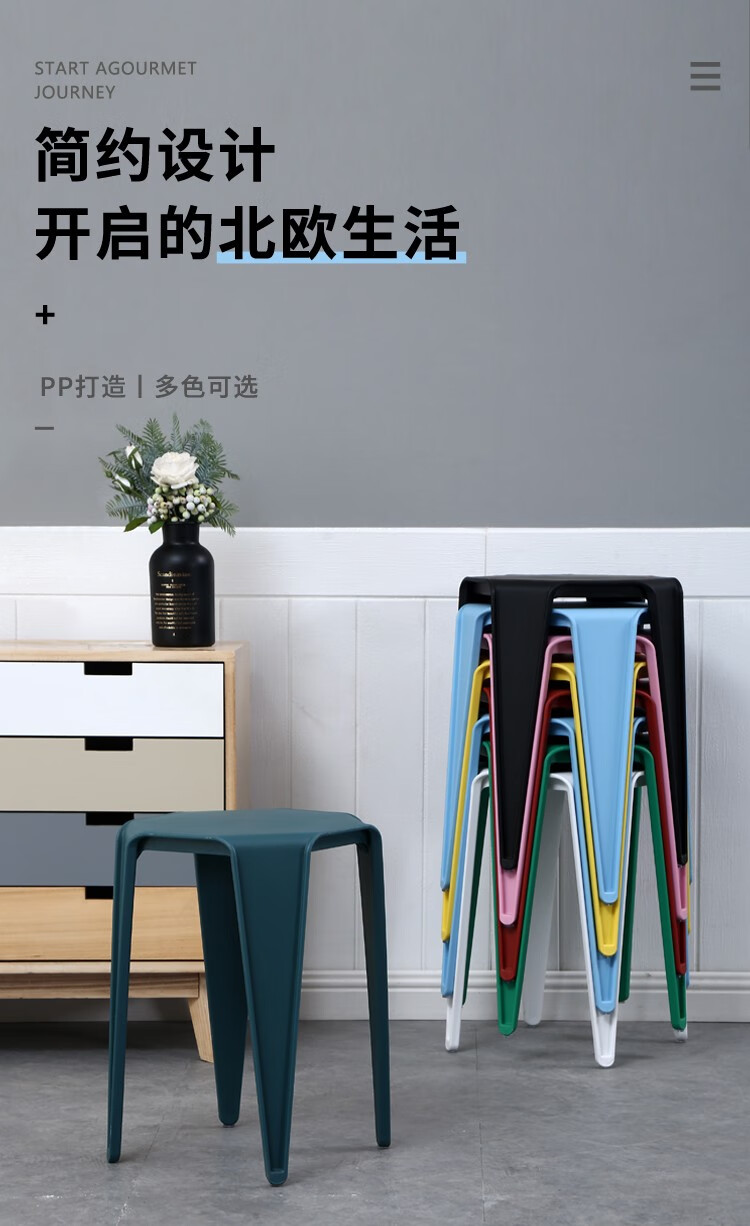 和大人 塑料凳子家用客厅加厚登子高凳塑料椅可摞叠简约圆胶凳子 出口品质加厚 红色