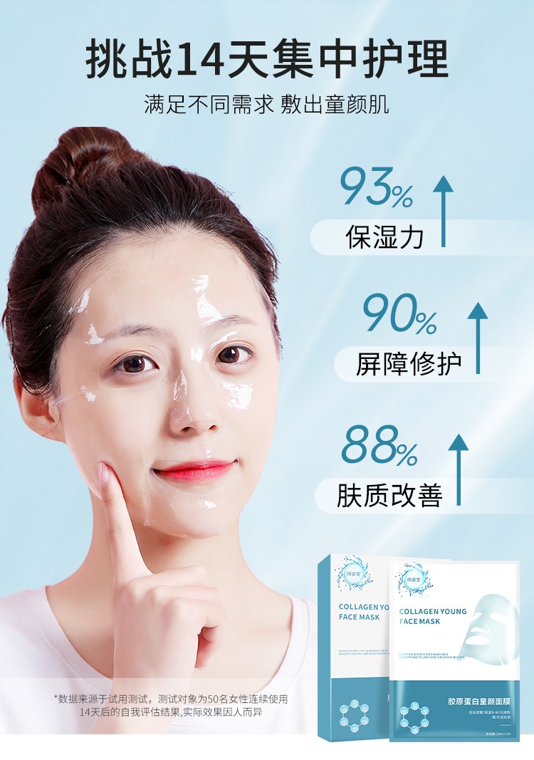 倾姿堂 【抖音同款】胶原蛋白童颜面膜提拉紧致纯补水保湿细致毛孔提亮肤色女男通用 5盒 25片 实惠装