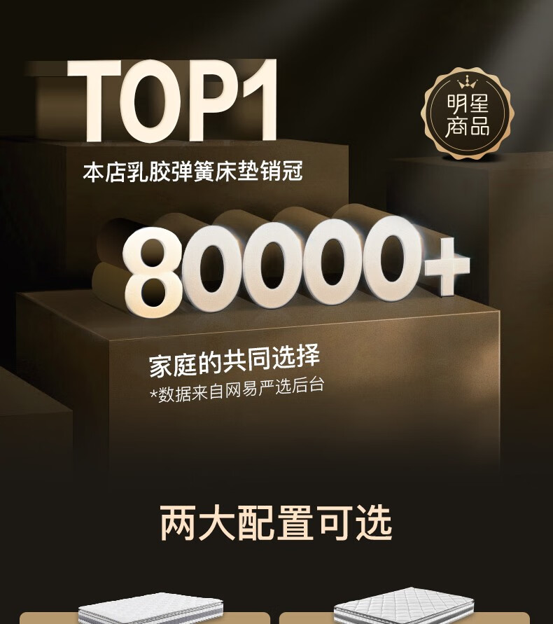 【送货上门】网易严选奢睡床垫 AB面独立袋弹簧静音床垫 席梦思加厚乳胶床垫 双面睡感软硬两用床垫子 180*200cm【奢睡款】