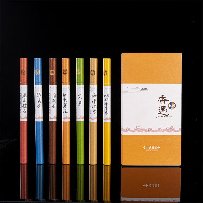 帝达芙美妆工具沉香崖柏老山檀香香恋盒装艾草线香20g线香约40支美妆 香遇七彩盒装【7支】+底座