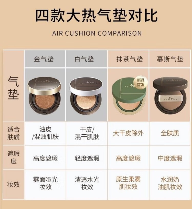 唐魅可（TOM MARK）气垫 持妆锁色柔雾轻透遮瑕气垫BB霜慕斯气垫礼物送女友 慕斯气垫-自然色564(偏干皮)12g