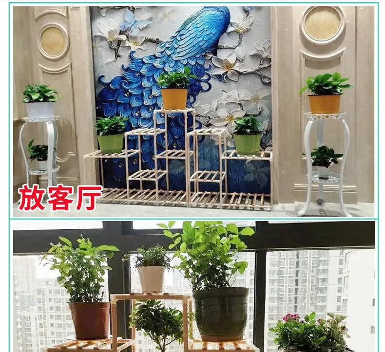 简易花架置物架实木客厅阳台室内多层多肉绿萝客厅花盆架花架子落地式盆景架 花开富贵A05