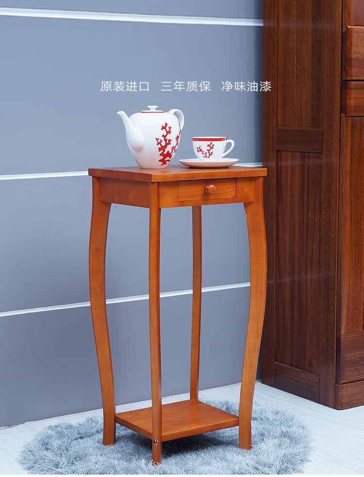 乔治木易花架进口实木 玄关桌柜 墙边桌 半圆弧花架桌子原装进口 花架客厅 方形玄关花架带抽屉 蜜糖色