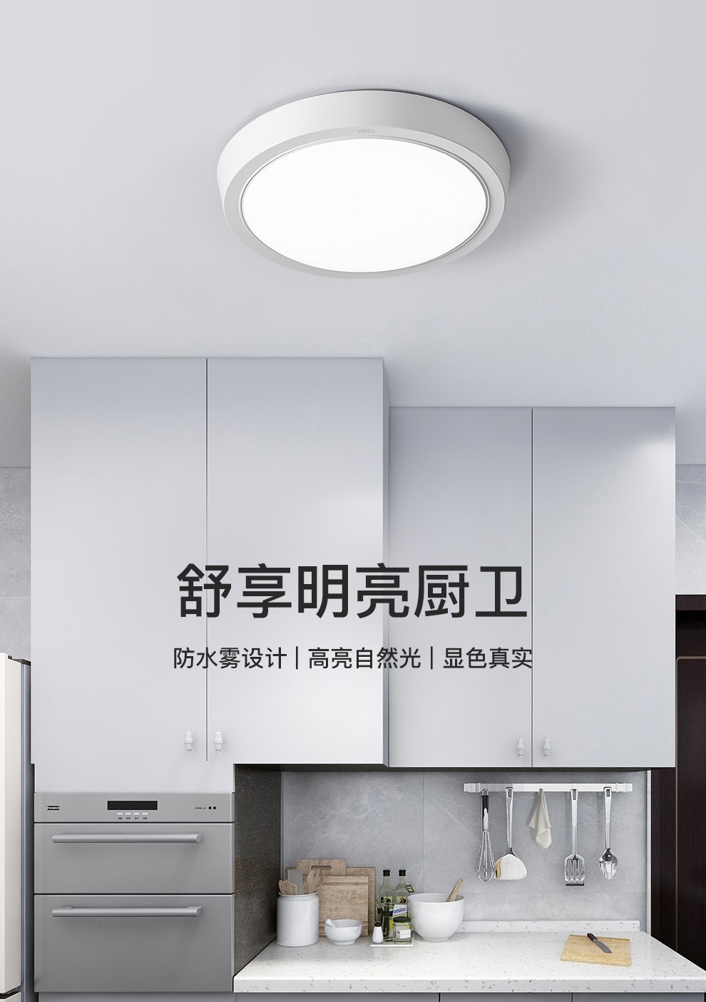 雷士（NVC） 玄关灯走廊过道灯led吸顶灯厨卫灯阳台灯现代简约超薄防水防蚊防潮三防灯具 白银圆款-玄关厨卫灯 12W三防灯