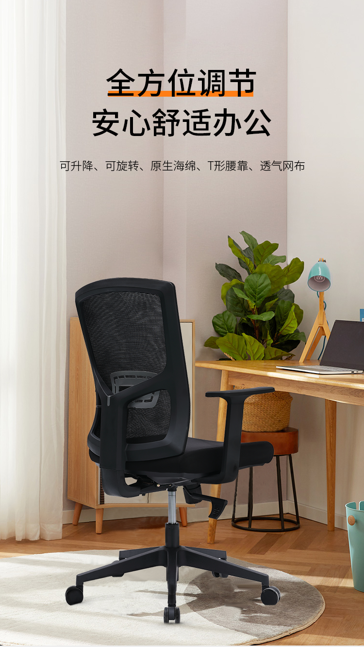执逸电脑椅办公椅升降椅转椅职员办公椅人体工学椅 黑色