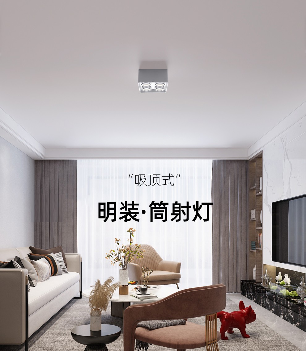 雷士照明(NVC)射灯精品明装LED射灯方形斗胆灯格栅灯过廊灯吸顶聚光筒灯单头四头cob射灯 35W雪山白 暖白光