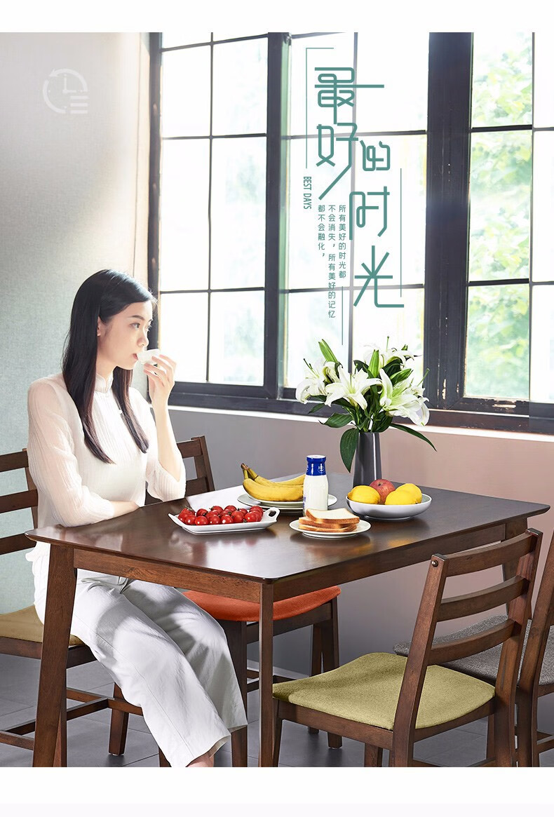 家逸 北欧实木餐桌椅组合现代简约小户型长方形家用吃饭桌子饭桌 一桌四椅【配直角椅+多彩坐垫】
