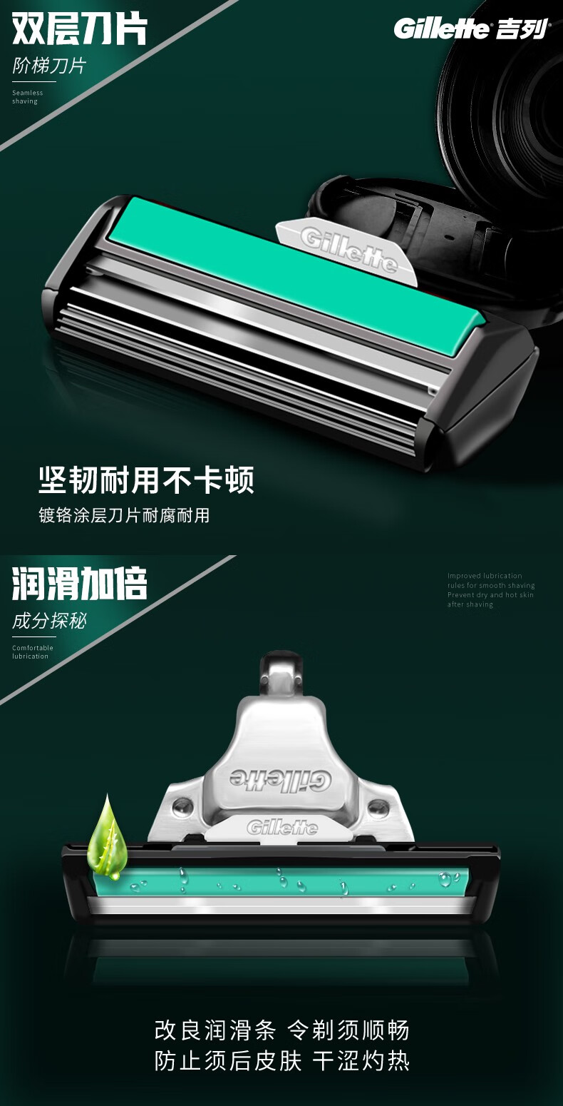 吉列（Gillette）威锋2手动剃须刀男士刮胡刀老式双层刀片原装 9刀头1刀架-收纳盒（店长推荐