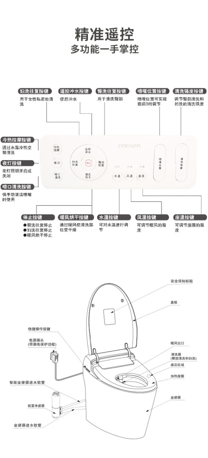 faenza法恩莎智能马桶多功能自动冲水马桶即热式恒温智能坐便器f12-1