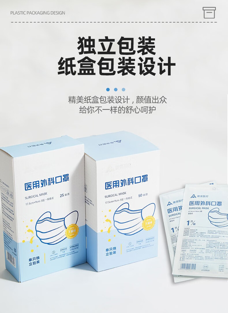 奥美医疗 医用外科口罩 50只 单个独立包装 图14