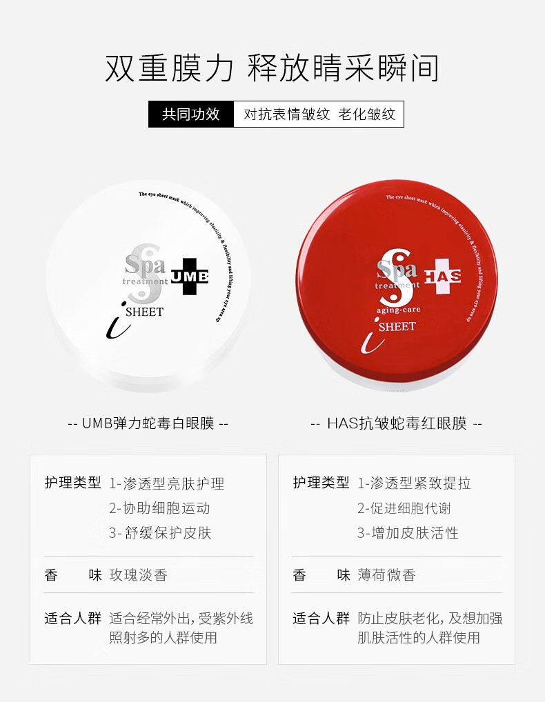 蛇毒眼膜（Spa treatment） HAS红盒款紧致淡细纹淡化眼袋淡化黑眼圈眼贴亢老眼膜补水 红色升级版淡化细纹60枚/盒