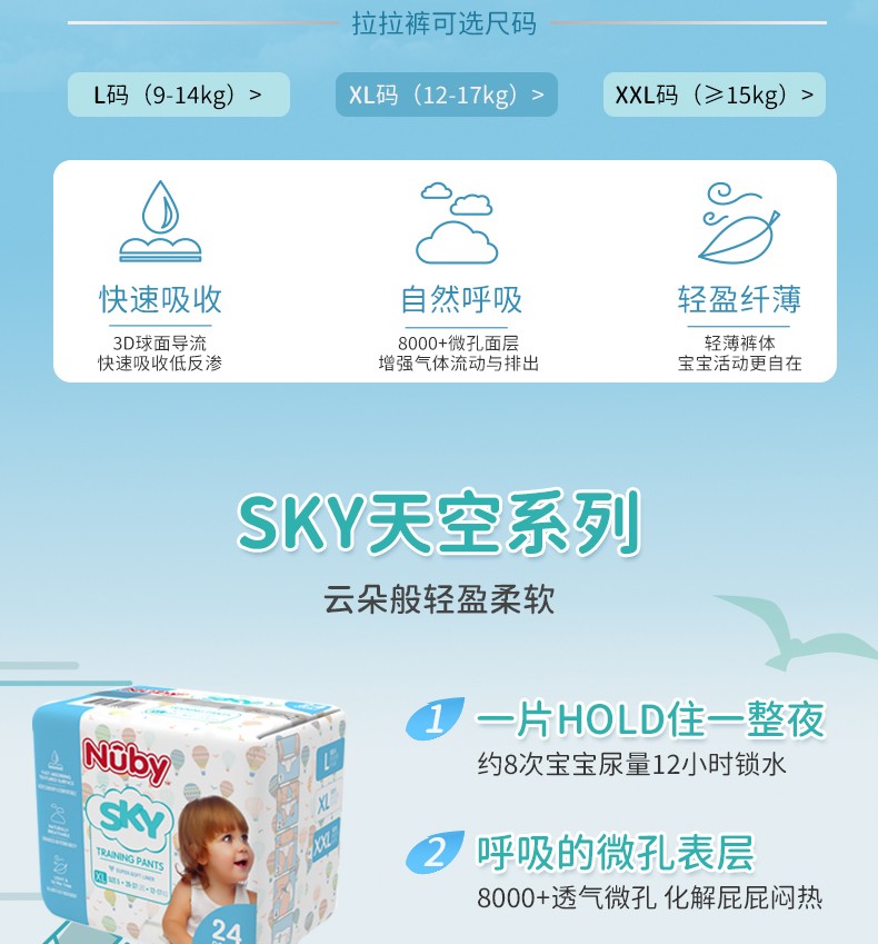 努比（Nuby）sky天空系列尿裤拉拉裤试用装体验装超薄干爽云柔透气贴身呵护敏感肌拉拉裤好用吗？