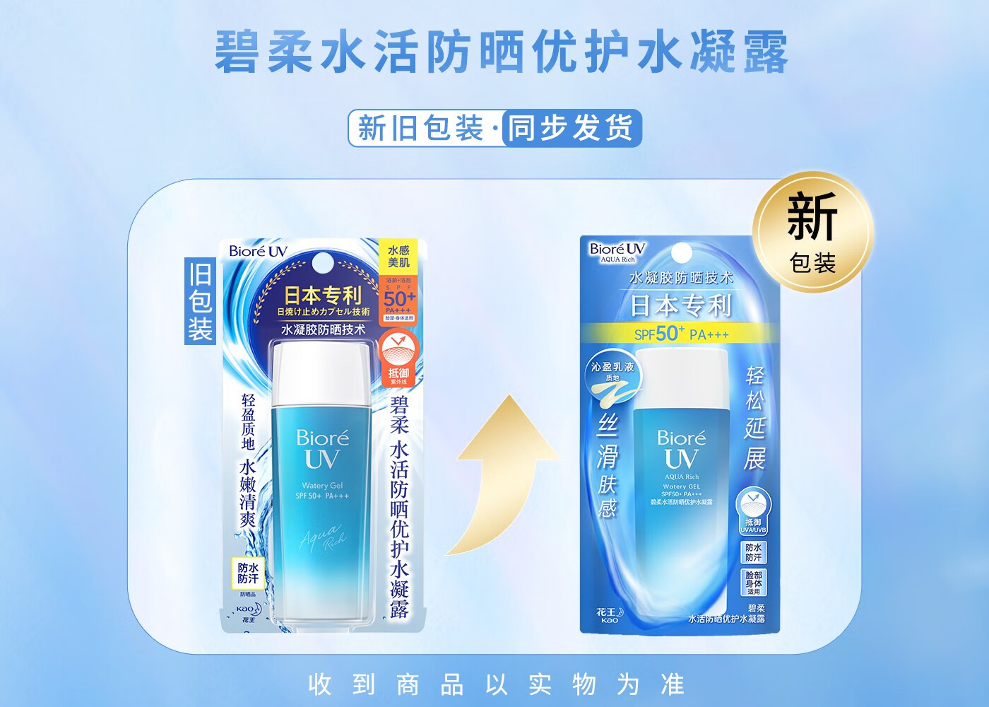 碧柔（Biore）花王碧柔水活防晒优护水凝露学生军训隔离面部防晒霜SPF50+PA+++ 90ml*2支