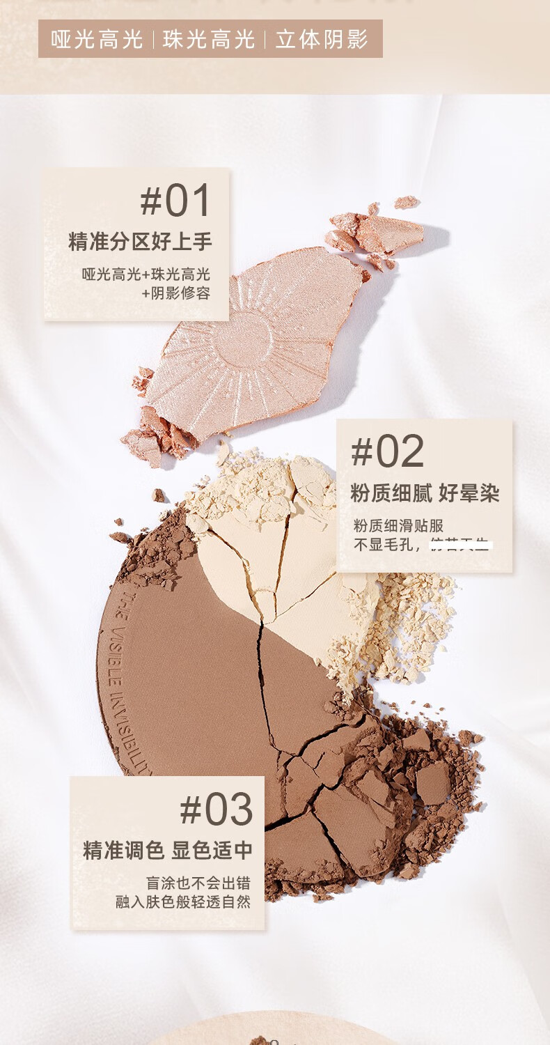 FOREVER·KEY 修容盘高光一体鼻影发际线粉棒侧影三色哑光提亮肤色女 高光修容盘