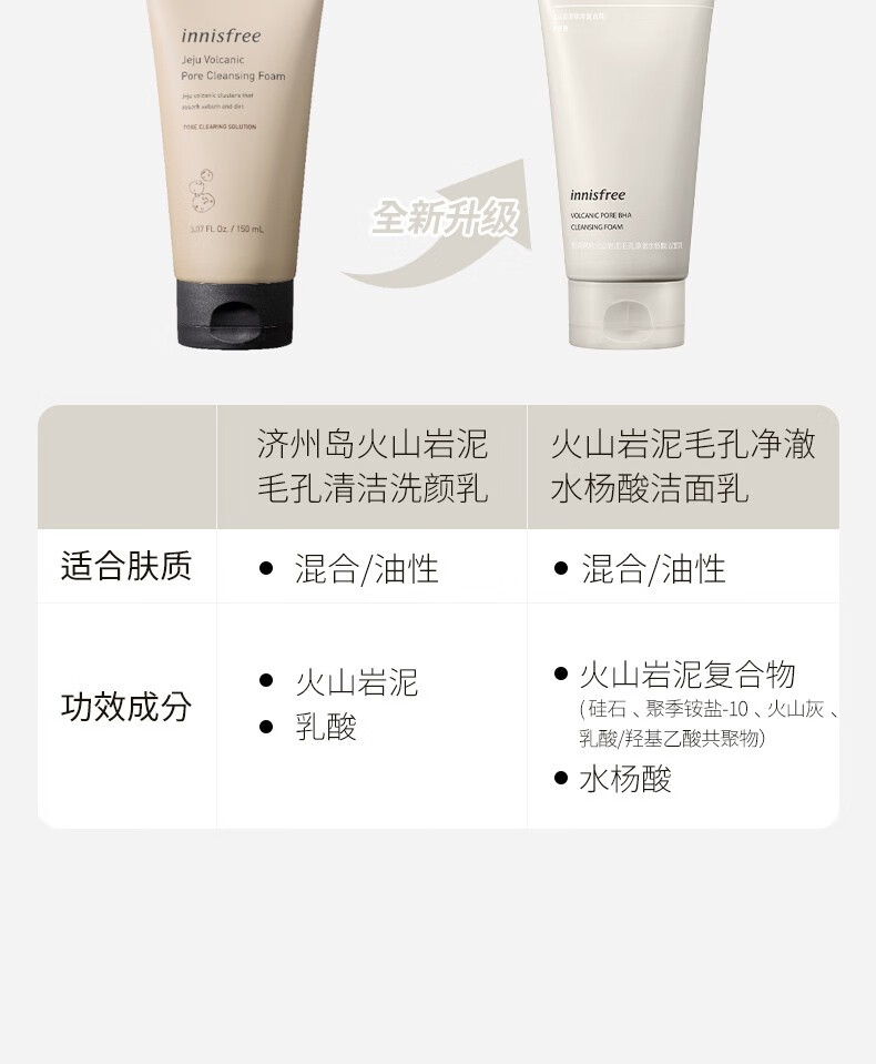 悦诗风吟innisfree火山岩洗面奶水杨酸洁面乳毛孔清洁控油补水保湿 火山泥洁面150ml*2支