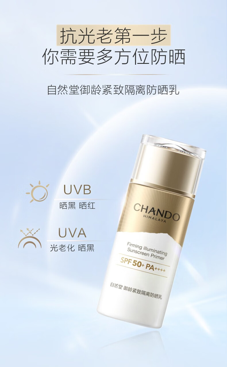 自然堂防晒霜小金伞 高倍隔离妆前防晒乳50+亲肤水润持久防水防汗防光老 亲肤倍呵防晒乳（到手80ml）