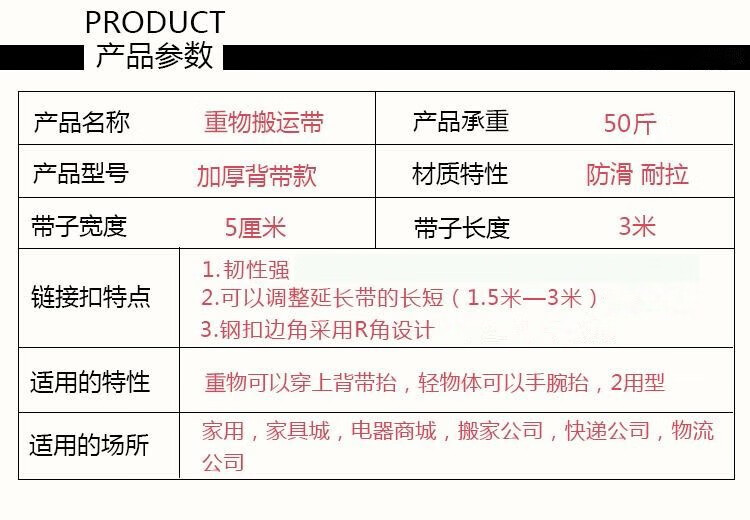 家用搬家背带家具家电物流搬运带搬家绳搬家神器带重物搬货带肩带绳背带绳尼龙绳 【橙色】2背带+2辅助带 加厚款