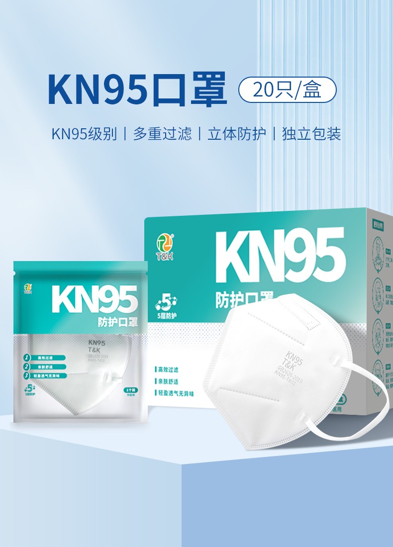 泰恩康 KN95口罩 颗粒物防护防尘防飞沫口罩 成人学生男女通用 独立包装 KN95独立装100个