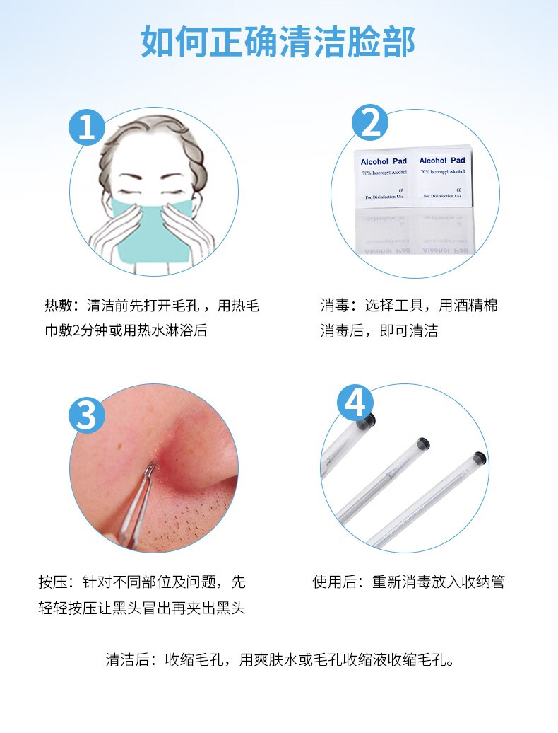 DITI粉刺针套装挑挤痘痘工具去刮黑头器清暗疮针闭口镊子细胞夹四件套