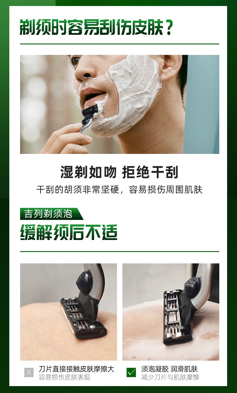 吉列（Gillette）剃须泡沫清新柠檬型男士顺滑剃须手动刮胡刀蓝罐 吉列清新柠檬型210克