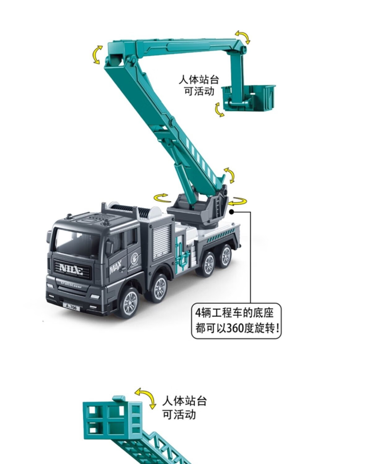 仿真惯性城市救援维修车工程车云梯登高梯模型儿童玩具  B款：城市维修：折叠升降车【惯性】