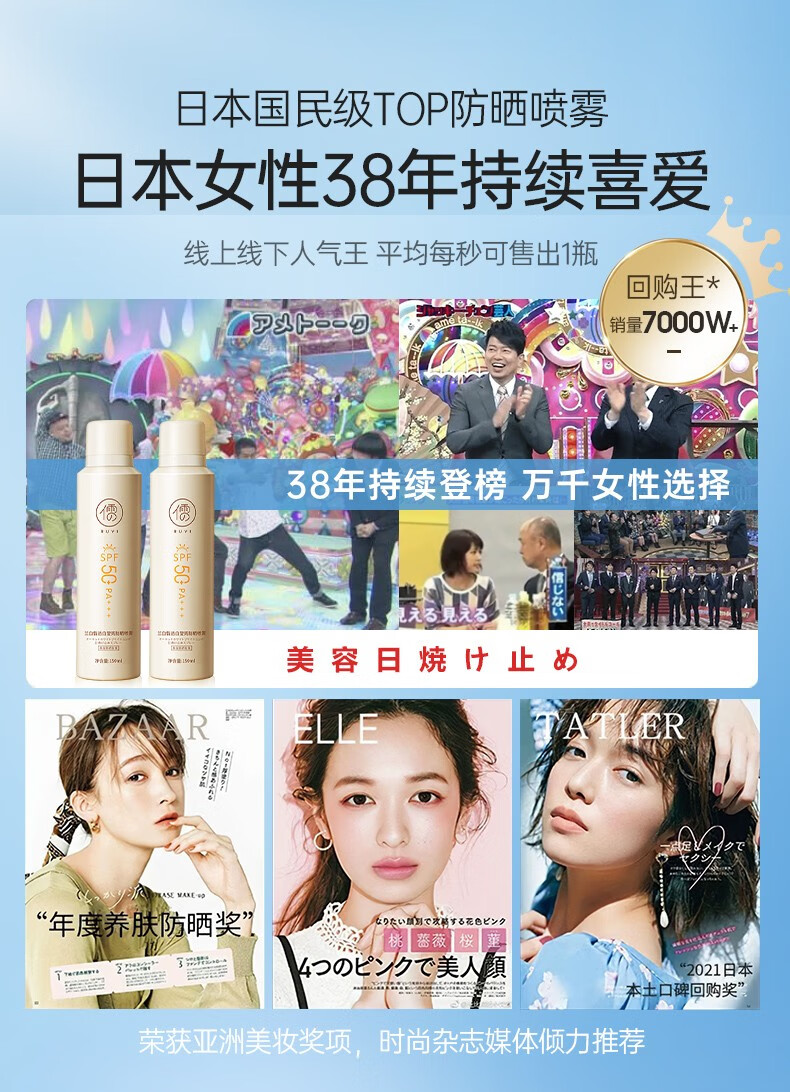 儒意（RUYI）防晒喷雾女美白全身隔离紫外线防水防汗持久保湿清爽军训户外男士 【防水防汗】美白防晒喷雾150ml