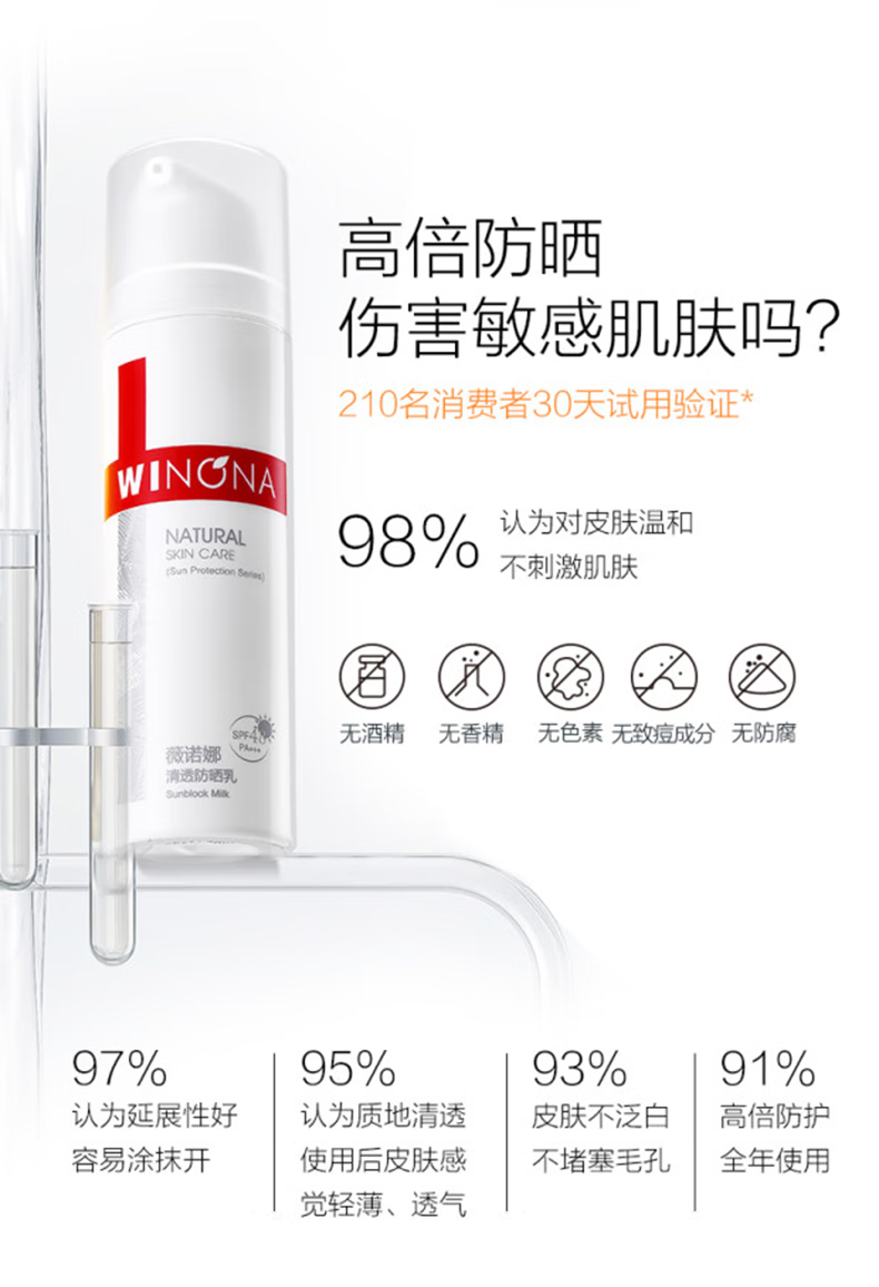 薇诺娜（WINONA）50g清透防晒乳8支装轻薄透气隔离紫外线敏感肌肤防晒【抢先加购】 量贩装