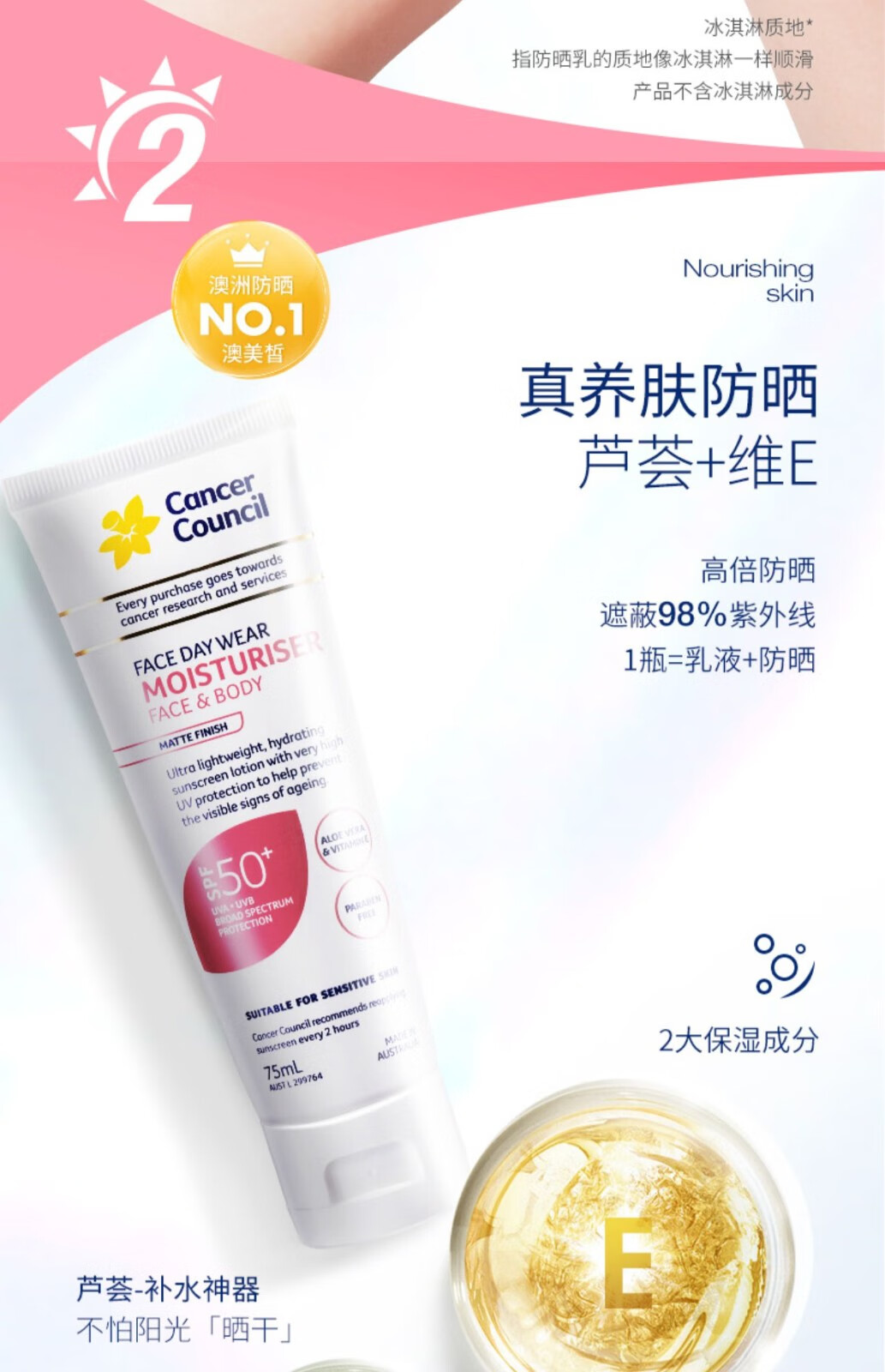 Cancer Council（CancerCouncil）澳洲Cancer Council防晒霜隔离澳美皙SPF50+夏季清爽防晒黑乳面部 日常通勤MATTE粉色75ml (一支)