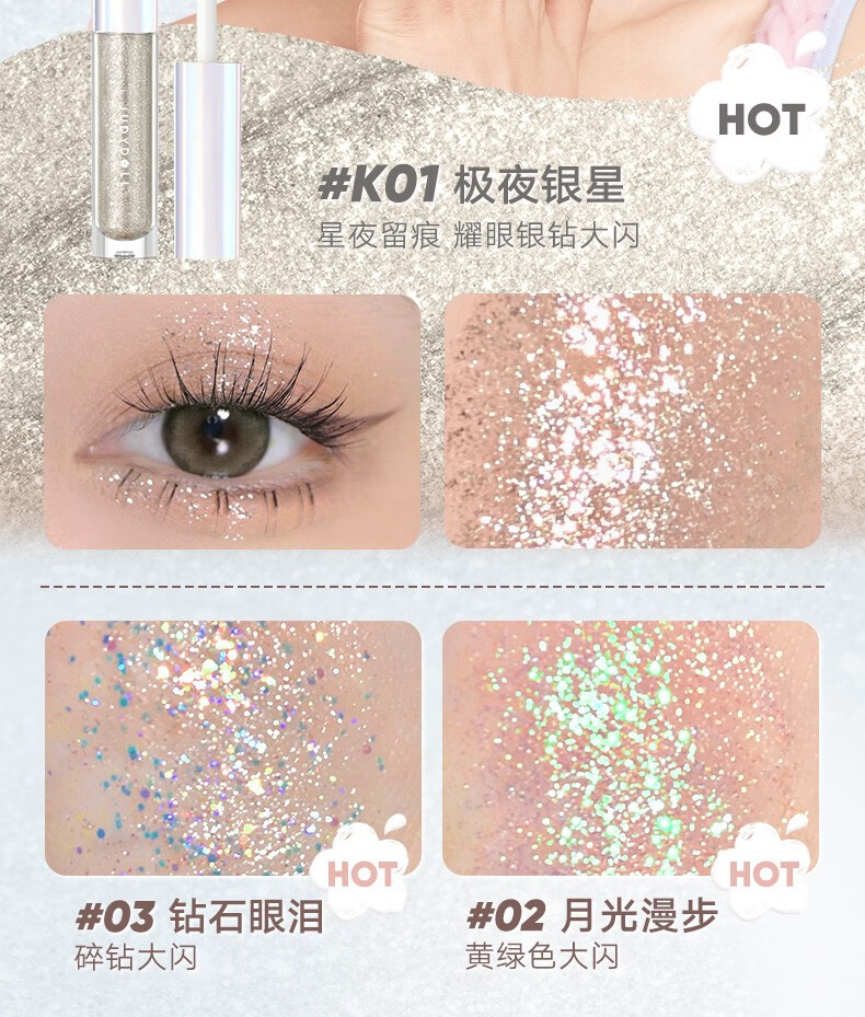 橘朵（Judydoll）液体眼影盘卧蚕提亮液细闪哑光新手彩妆 情人节礼物 送女友 #K01极夜银星（珠光） 单色