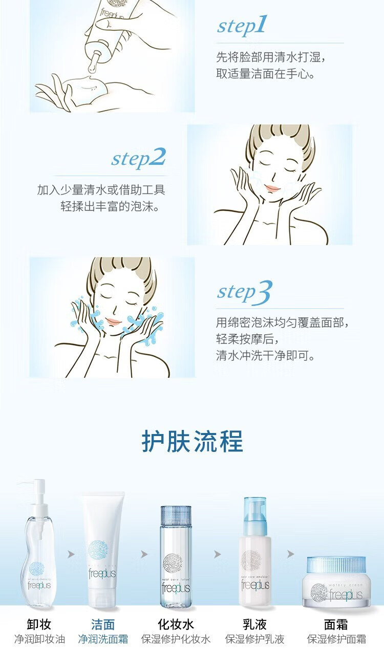 芙丽芳丝（FREEPLUS）洗面奶氨基酸洁面乳深层清洁温和不紧绷敏感肌男女适用 氨基酸洗面奶100g
