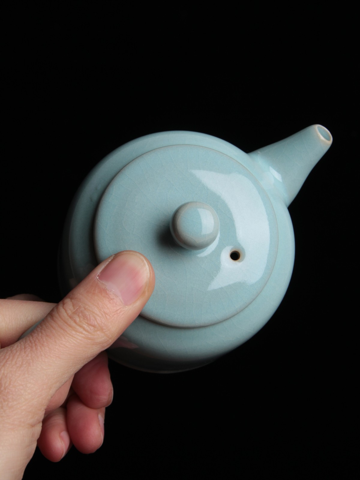 简匠汝州原矿汝窑赵琳手工天青支钉壶高端汝瓷茶壶天青壶