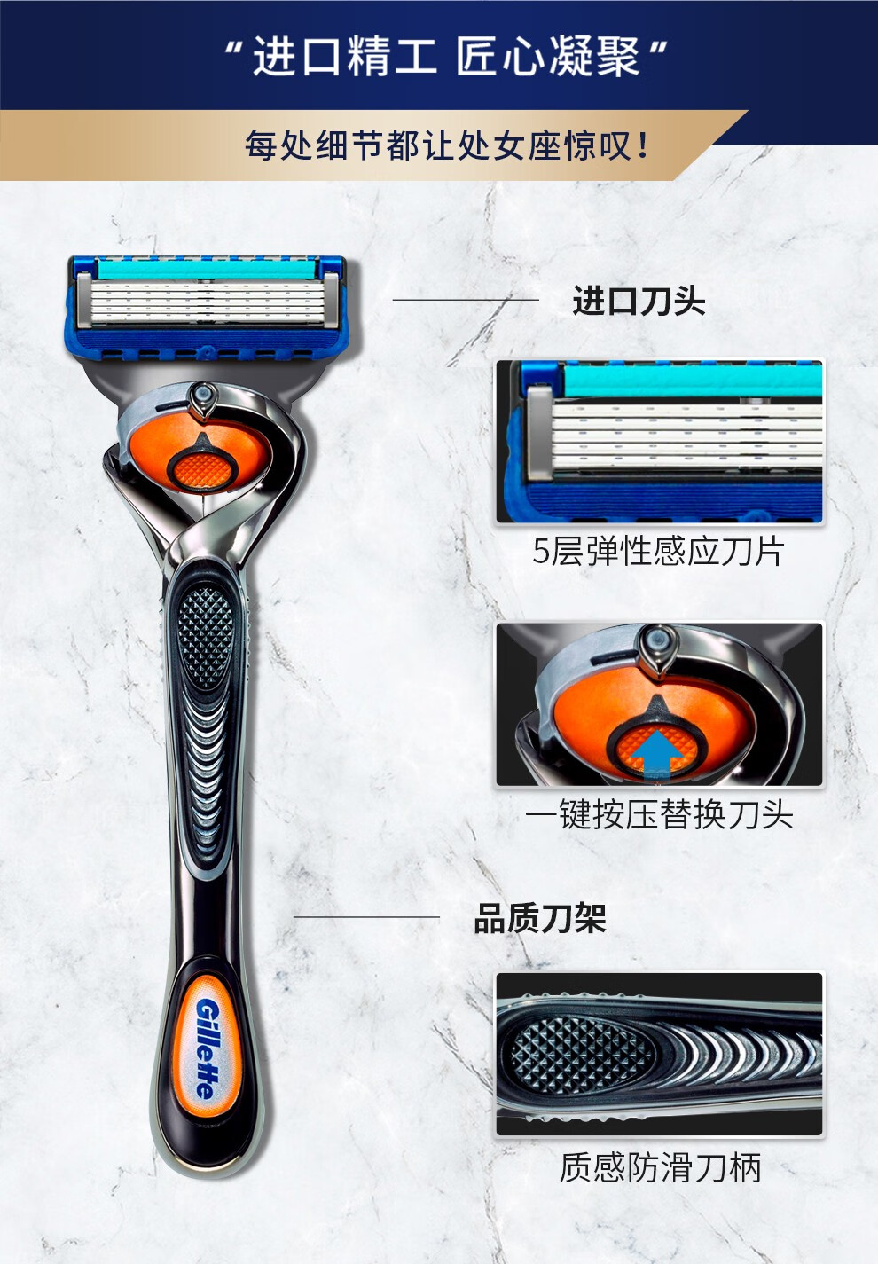 吉列（Gillette）锋隐致顺剃须刀手动刮胡刀胡须刀头锋速5层刀片 致顺8刀头【大包装更划算】
