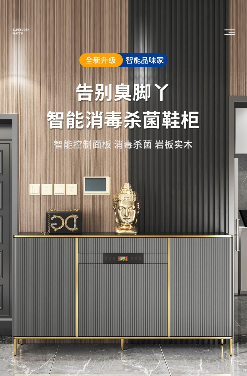中邸智能消毒鞋柜除臭机杀菌烘干2021新款家用门口岩板实木轻奢玄关柜
