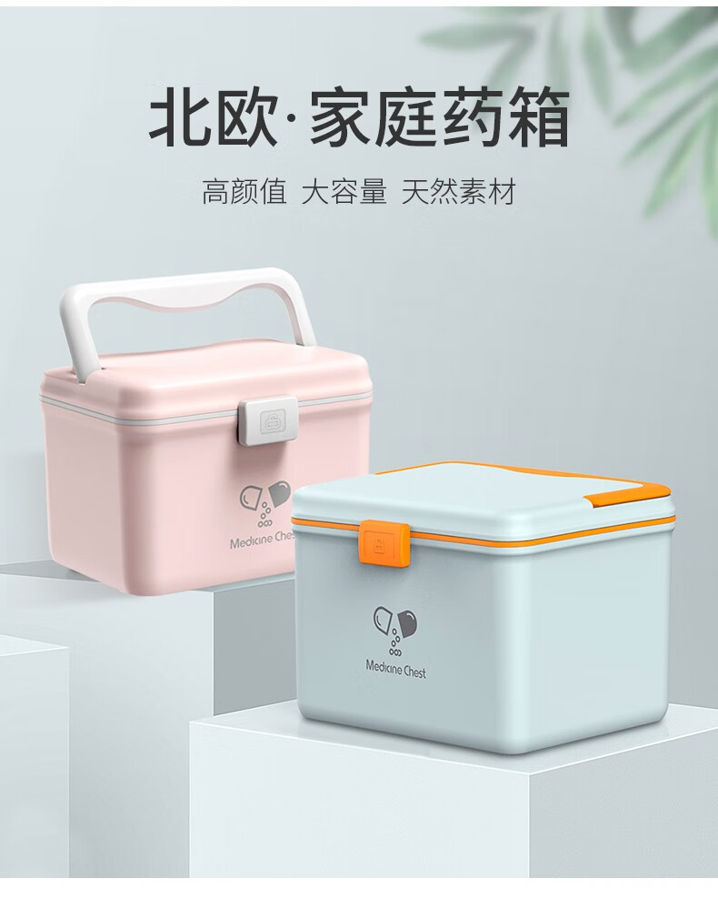 药箱家庭装婴儿童医疗箱全套药物收纳盒小应急大号宝宝医药箱家用 9659【北欧蓝】小号