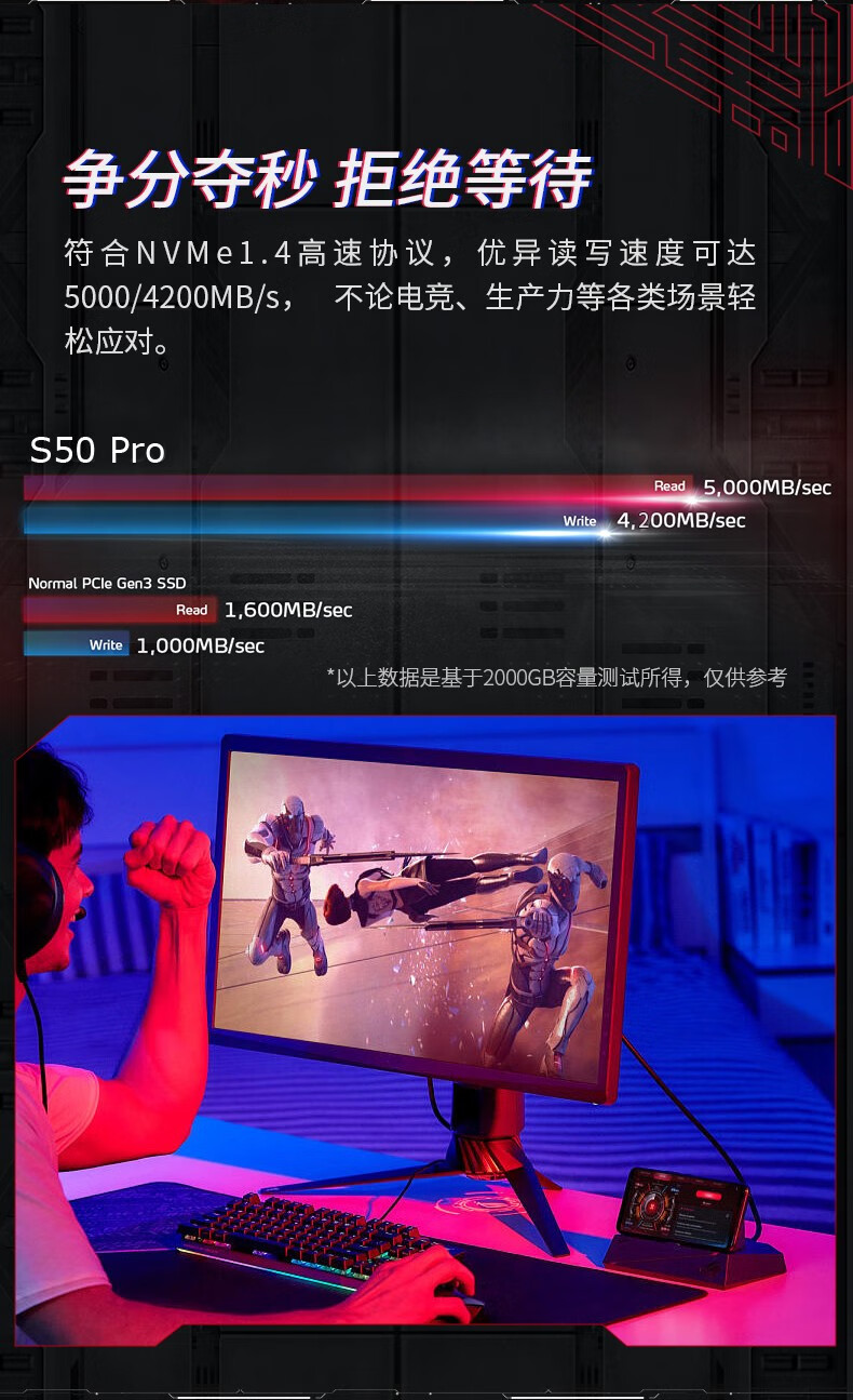 威刚（ADATA） XPG 翼龙 S50 PRO PCIe4.0读速5000MB/s SSD固态硬盘 S50PRO 500G PCIE4.0