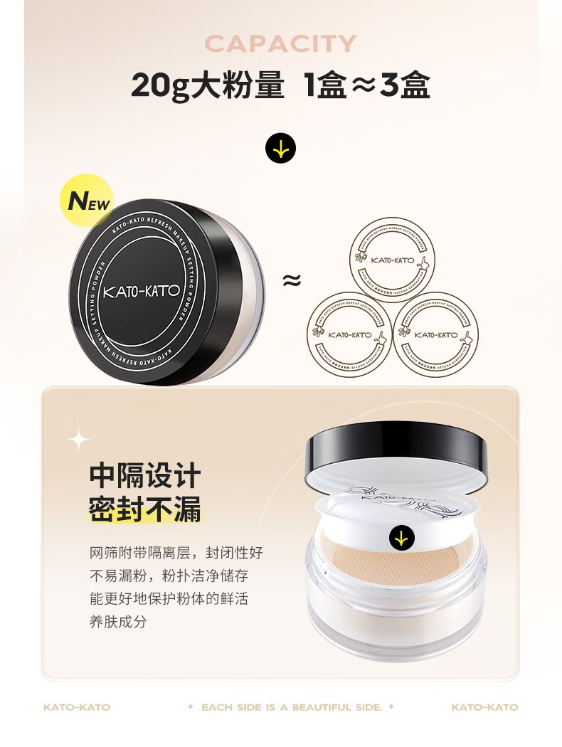 KATO-KATO 散粉定妆粉蜜粉持妆控透明自然裸妆油轻薄国货平价遮瑕豆豆同款 【全肤质】新版裸色6.5g