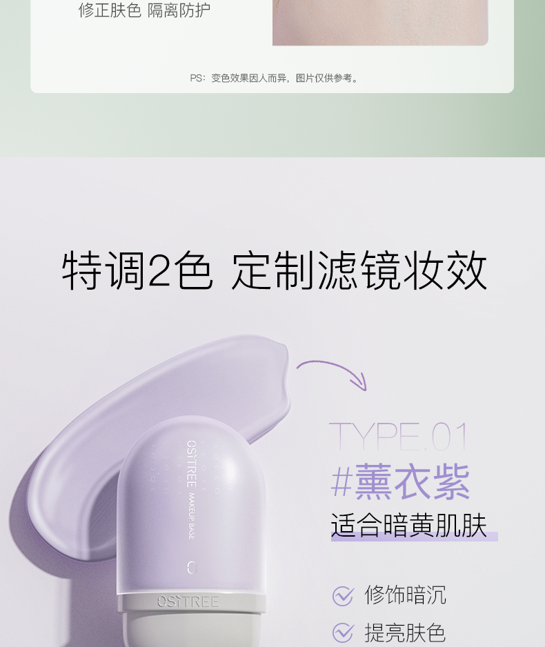 柳丝木（Ositree）水漾调色隔离霜妆前打底保湿变色隔离提亮肤色女学生 卸妆防晒隔离5件套