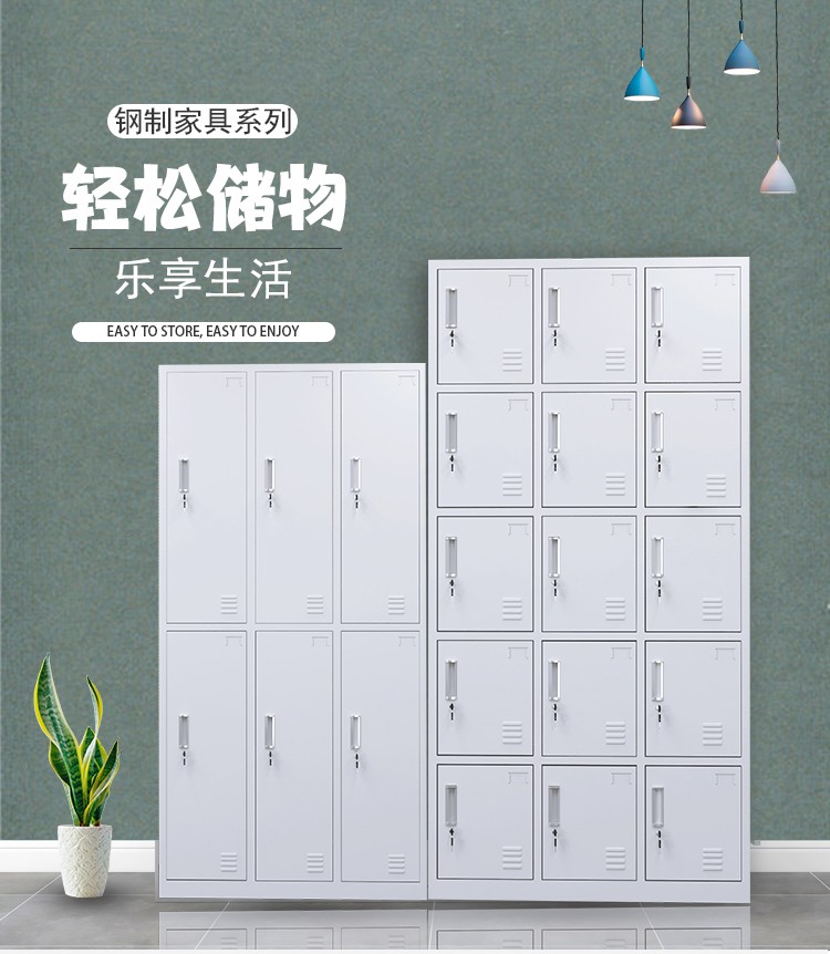 艾美信文件柜资料柜办公柜铁皮储物柜员工衣物存放柜餐盘柜工厂宿舍多门柜寄存柜带锁 二门衣柜 经济款